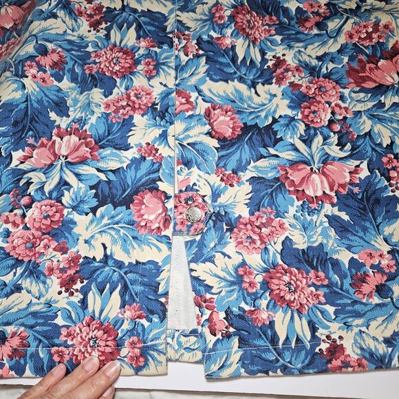 MDM Designs Skirt Womens 20W Blue Pink Floral Vintage USA Made Denim Maxi Skirt - Picture 6 of 11